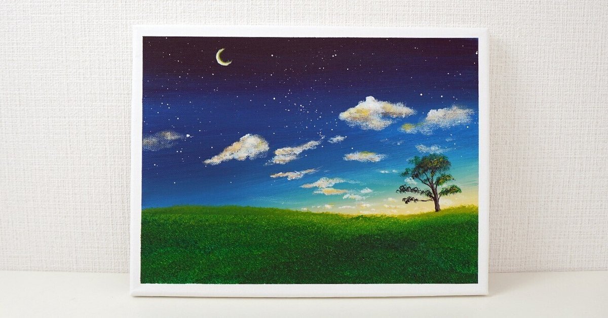 風景画　アクリル画　漆黒の空　F 4サイズ アクリル 絵画 風景画 空(28)