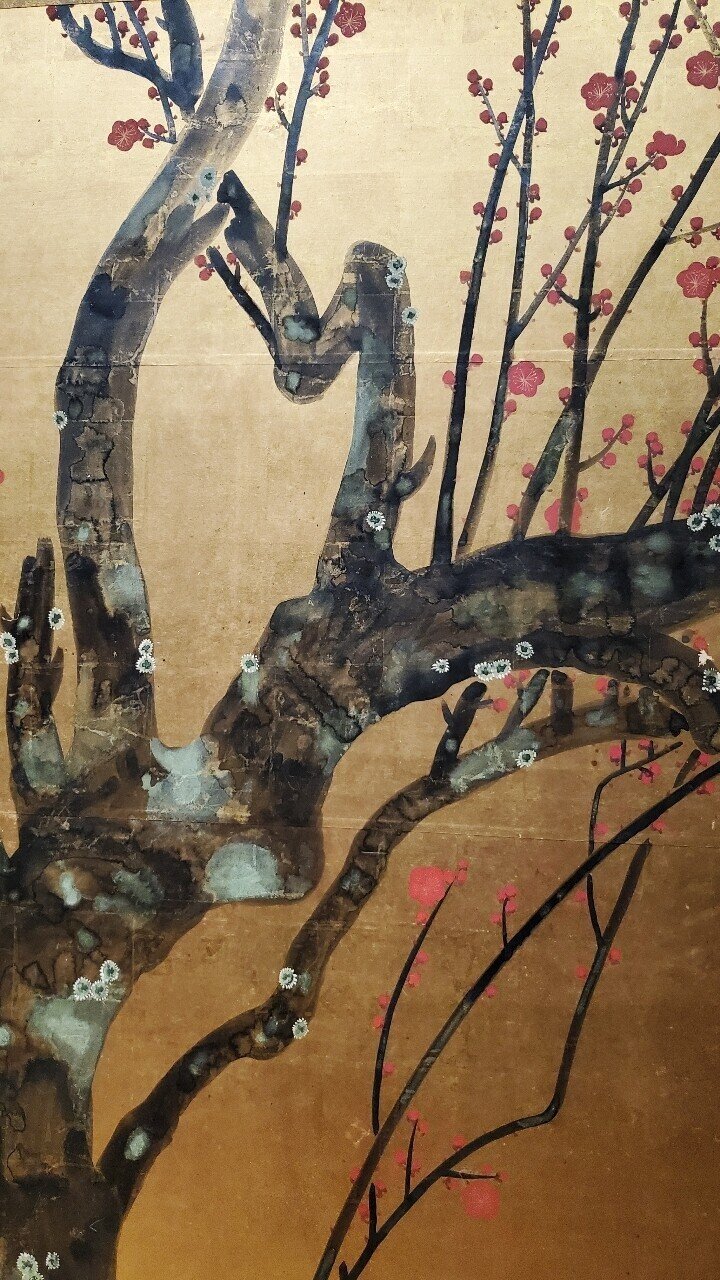 琳派 絹本 紅梅図屏風 梅 屏風 縁起物 日本画 絵画 タペストリー 紅白