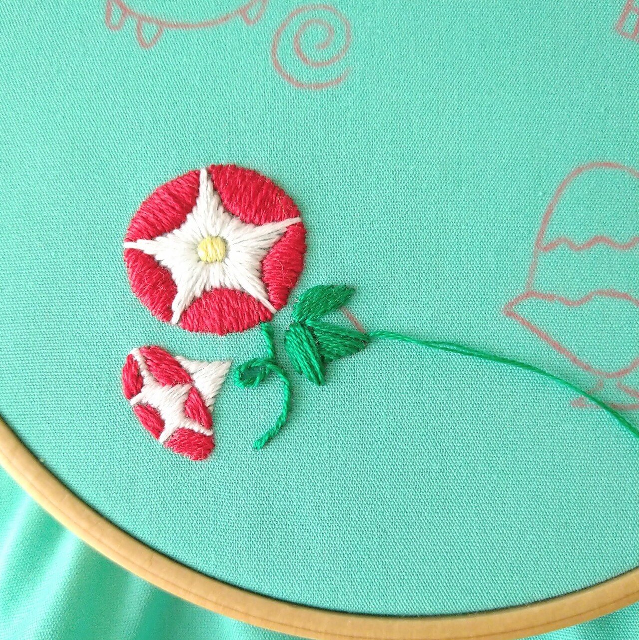 夏の思い出の刺繍枠キットを作ろう🎐 ステップ14 〜アサガオの葉っぱの