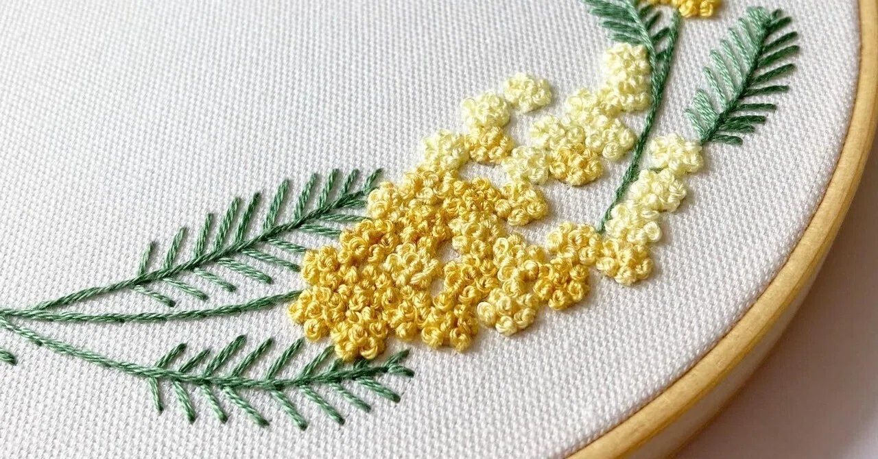 刺繍図案】ミモザの壁飾り（YouTube解説あり）｜はなこまち/刺繍作家