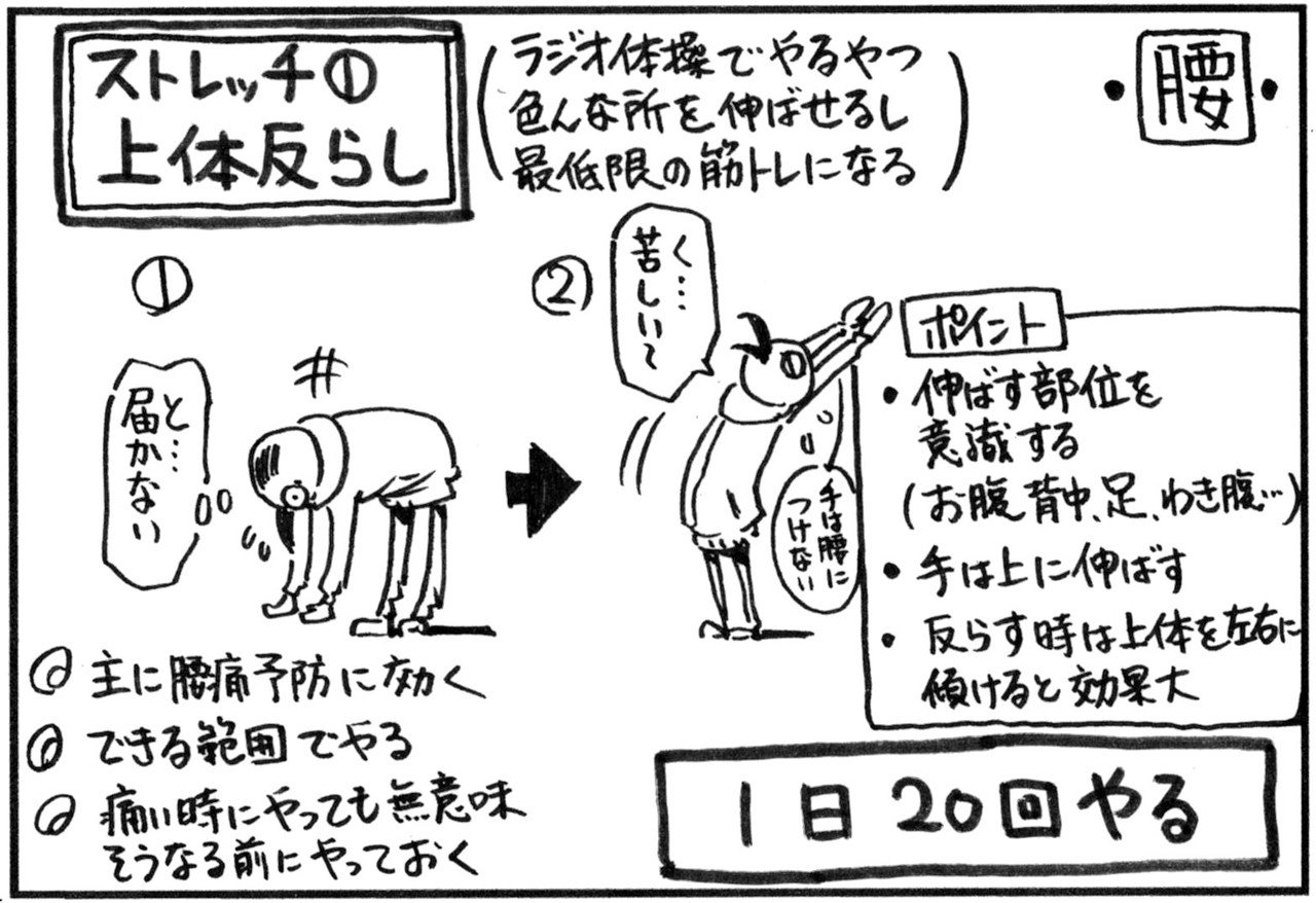 ストレッチ 不具合を解消する為にしたストレッチは2つだけ 一つは 上体反らし です ばばーん 別に何も 珍しくないよくある柔軟体操の一つですが 私はこれだけで腰痛はほとんど治りました やるのは1日2 キクラゲ校長 ちくわ どんぐり Note ストレッチ 不具合を解消する為にしたストレッチは2つだけ 一つは 上体反らし です ばばーん 別に何も 珍しくないよくある柔軟体操の一つですが 私はこれだけで腰痛はほとんど治りました やるのは1日2 キクラゲ校長 ちくわ どんぐり Note