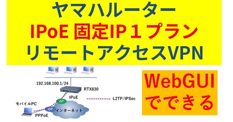 ヤマハルーター　OCN IPoE 固定IP1プラン　リモートアクセスＶＰＮ設定