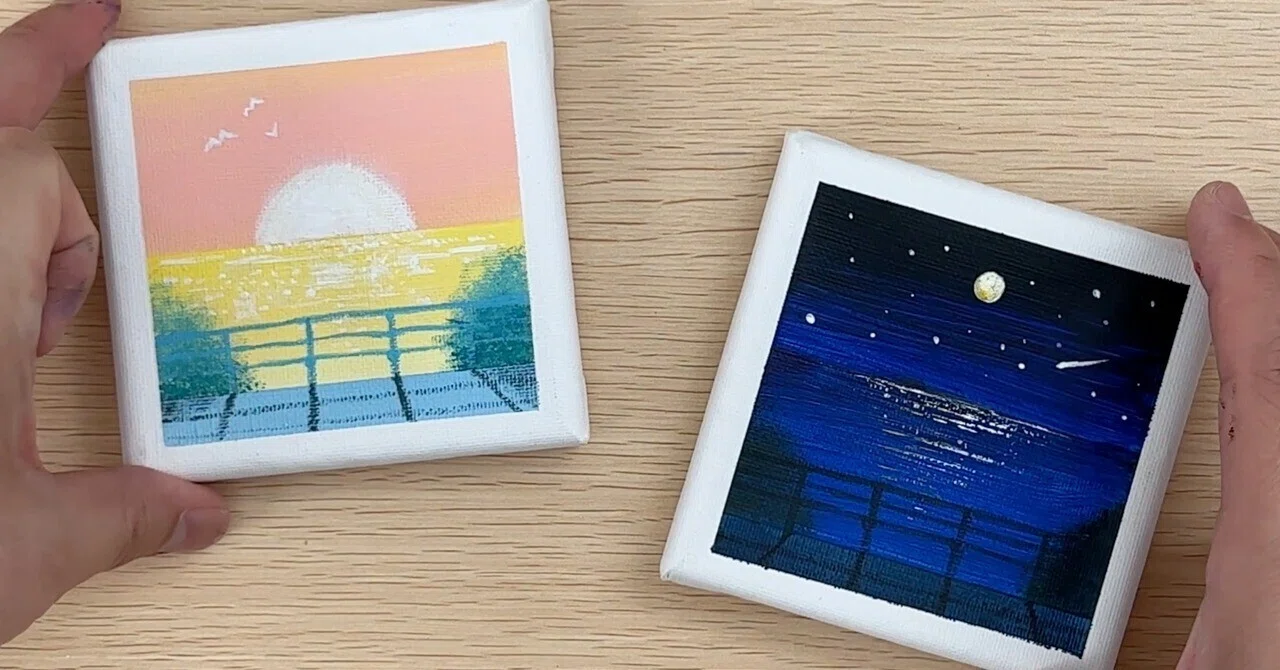 アクリル絵の具で「朝と夜」の風景を描いてみた｜junya_art