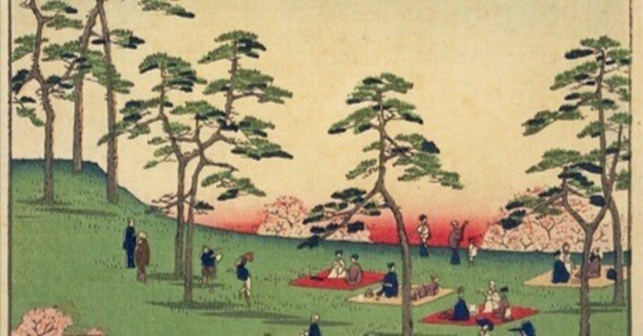 飛鳥山北の眺望」続−土器の破片と桜の花びらが舞い散る麓−『名所江戸