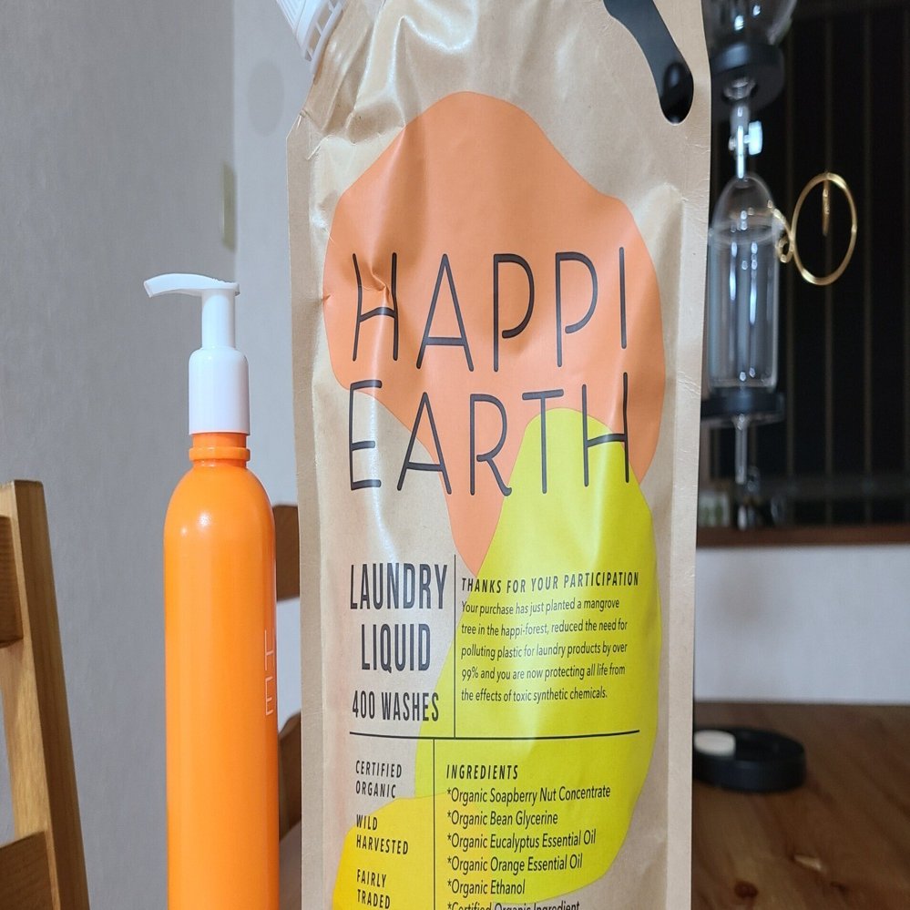 Happi Earth Laundry Liquid 1L 400回洗濯可能 Amazon | Happi Earth認定オーガニック洗濯用洗剤 1袋で約400回分、1
