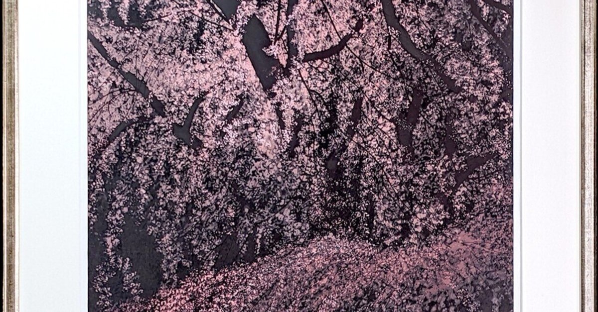 千住博】絵柄20種展開「満開の瀧桜」印刷物 木製額装44.1×33.8cm