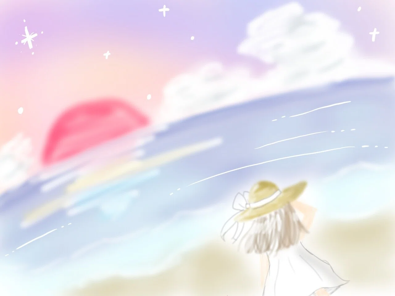 今日はこんなイラストを描いてみました 題名は 誰そ彼時の海 です 工夫したところは 空の入道雲 今までに入道雲って描いたことが無かったのですが ハイライトを駆使して うまく描けました 自分で描いて ゆりゆり 小学五年生 Note