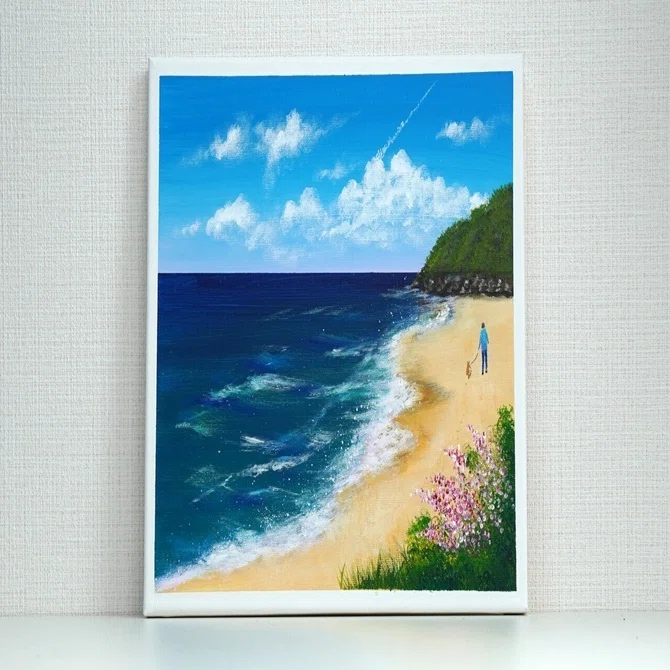 海の風景 アクリル画 アクリル絵の具で「海の散歩風景」を描いてみた｜junya_art
