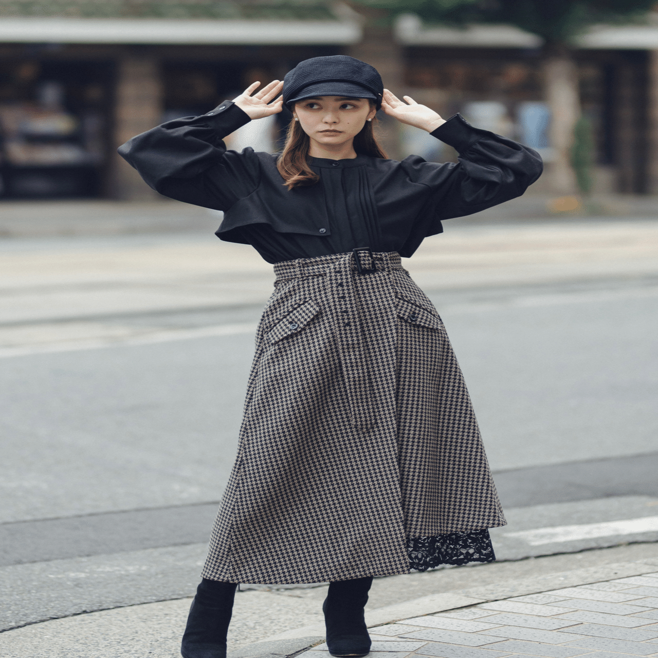 スカート Ruimeme houndstooth asymmetry skirt houndstooth cropped jacket & houndstooth asymmetry skirt〈AW新作