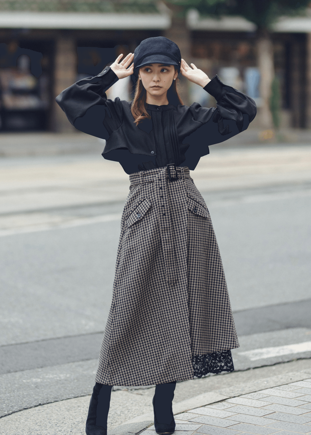 スカート Ruimeme houndstooth asymmetry skirt houndstooth cropped jacket & houndstooth asymmetry skirt〈AW新作