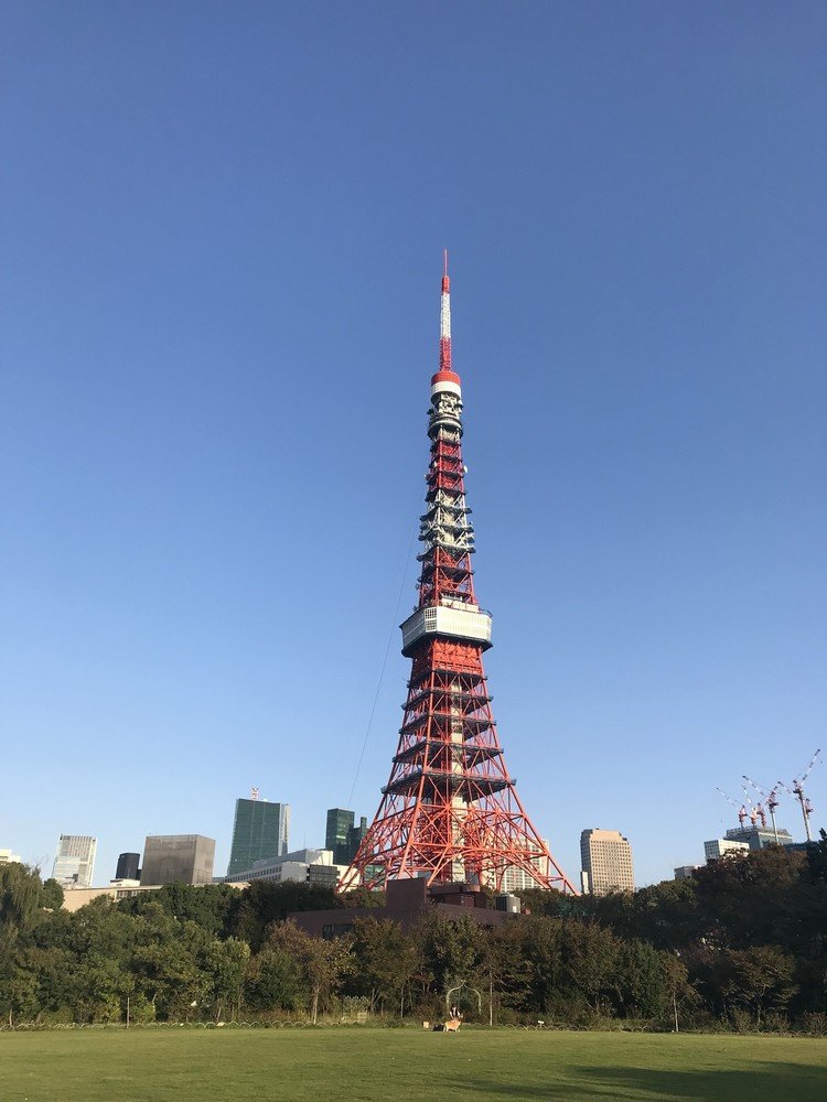 こんなショットが撮れる場所があったなんて知らなかった^^;　大好きな東京タワーの赤が秋空に映えます。