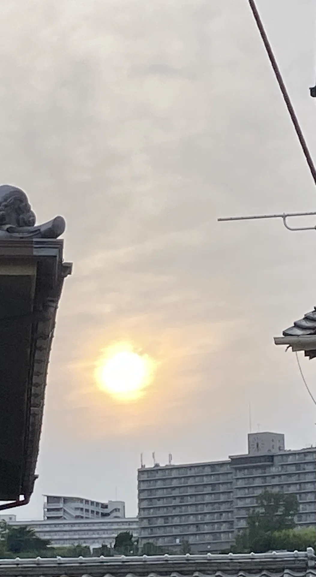 6月20日の夕空は太陽を見つけたら揺らぎ太陽でした。ゆらめき太陽と三 