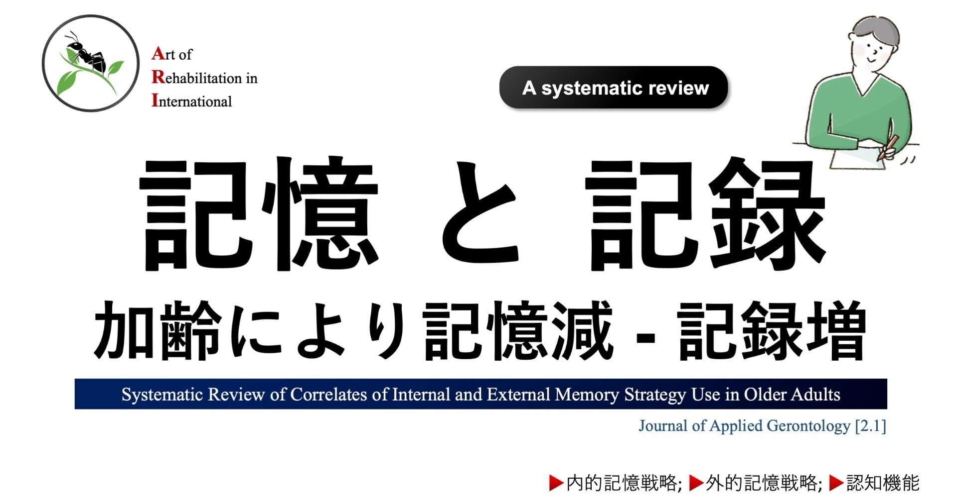 記憶（内的記憶戦略）と 記録（外的記憶戦略）。加齢により記憶