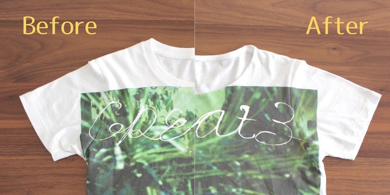 Tシャツの襟ぐりを切って貼って広げる 15 Note