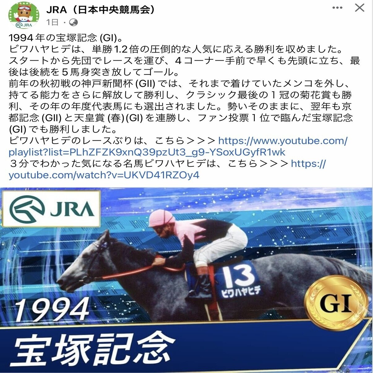 JRA 宝塚記念　ビワハヤヒデ 名馬連載【1993年ビワハヤヒデ、ナリタタイシン、ウイニング