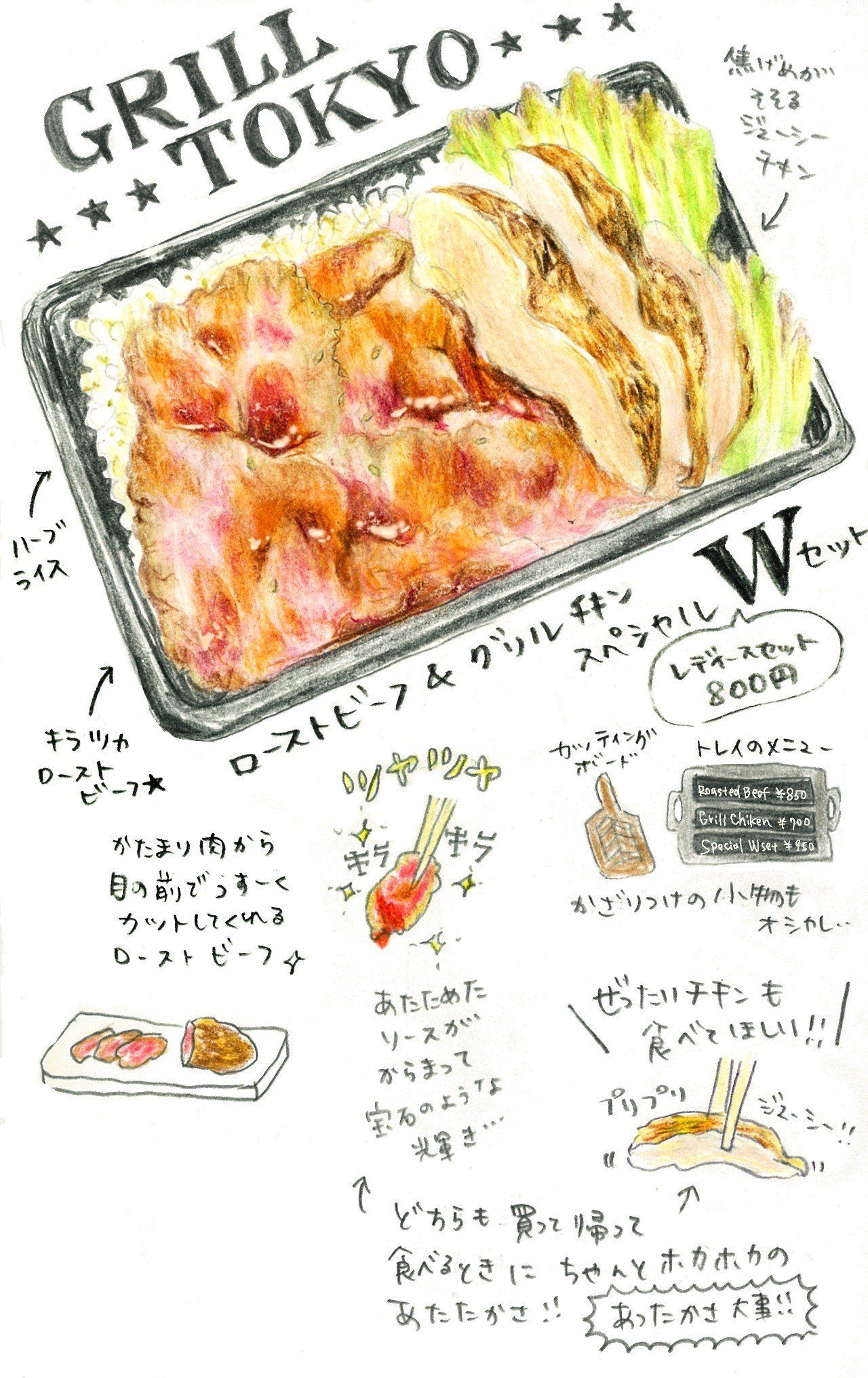そそる弁当7 つやキラあったか シズル感最高のローストビーフとグリルチキン Grill Tokyo Mellow Note