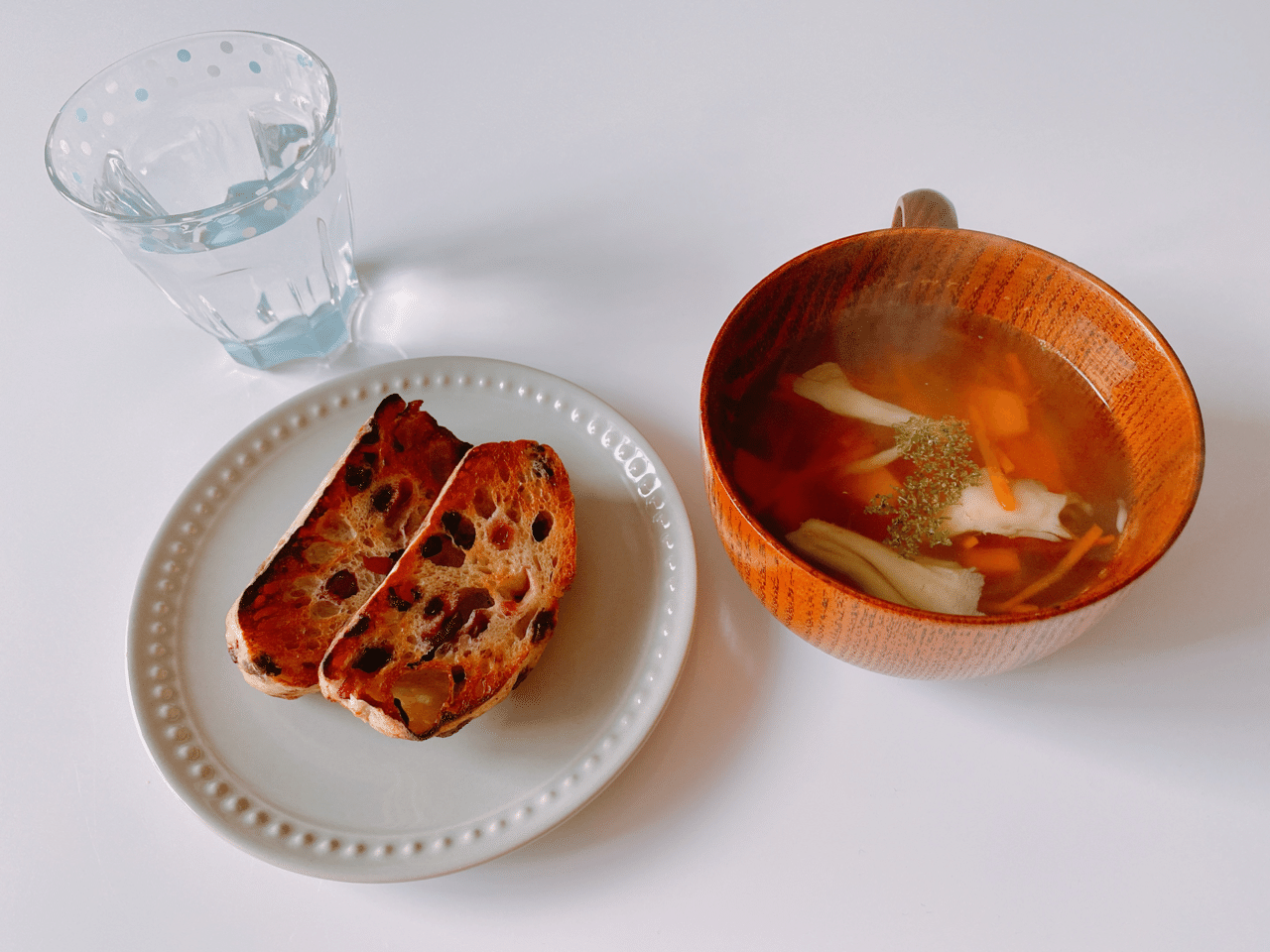 チョコクランベリーパンと かぼちゃ 人参 舞茸のコンソメスープ やん Note