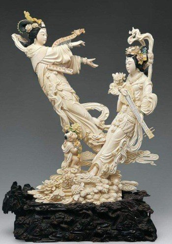 彫刻 花鳥 高級希少牙 彫刻 花鳥 高級牙
