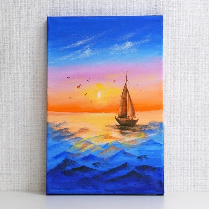 アクリル絵の具で「夕日とヨット」を描いてみた｜junya_art