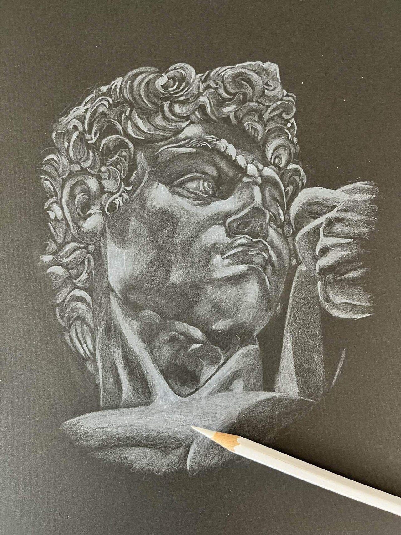 白鉛筆画 ミケランジェロを描きました でも全く納得いってません 白鉛筆画はとても難しいです 頭の中でネガポジがごちゃ混ぜになり 戸惑いながら描いてました この作画方法はまだまだ一発目なので修 Kani Note