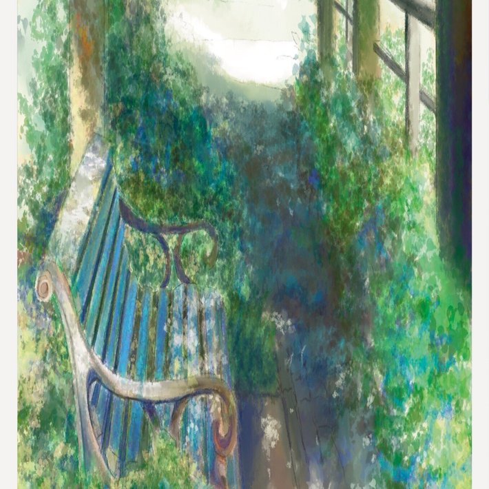 水彩画風に木陰とベンチを描きました。｜こひろ｜ペン画