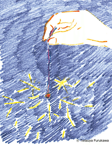 この一瞬 線香花火 夏の夜の夢 色鉛筆イラスト 古川哲也 Note