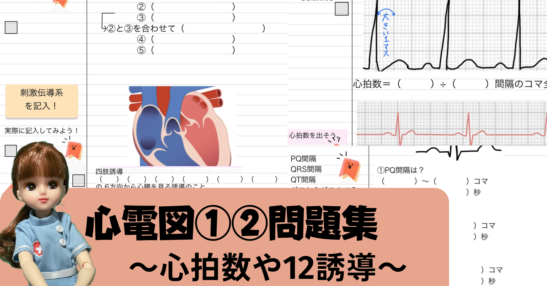 看護 新人看護師用〜心電図基礎編①②問題集！｜【看護師主任】リカちゃんが