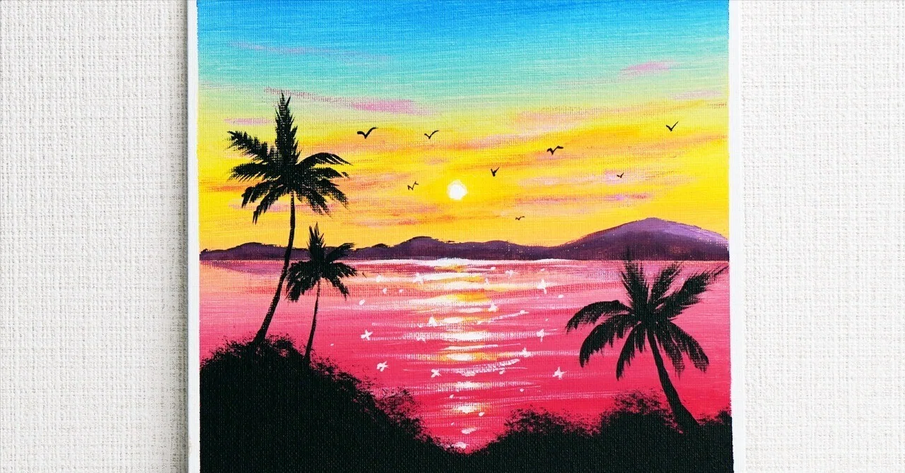 アクリル絵の具で「夕焼けと湖」を描いてみた｜junya_art