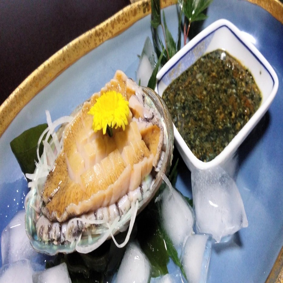 房州アワビ刺身特製肝ソース Abalone Sashimi Served With Its Liver Special Sauce 千葉県勝浦 民宿 清水別館 魚介馬鹿一代 Fish Nerd Life Note