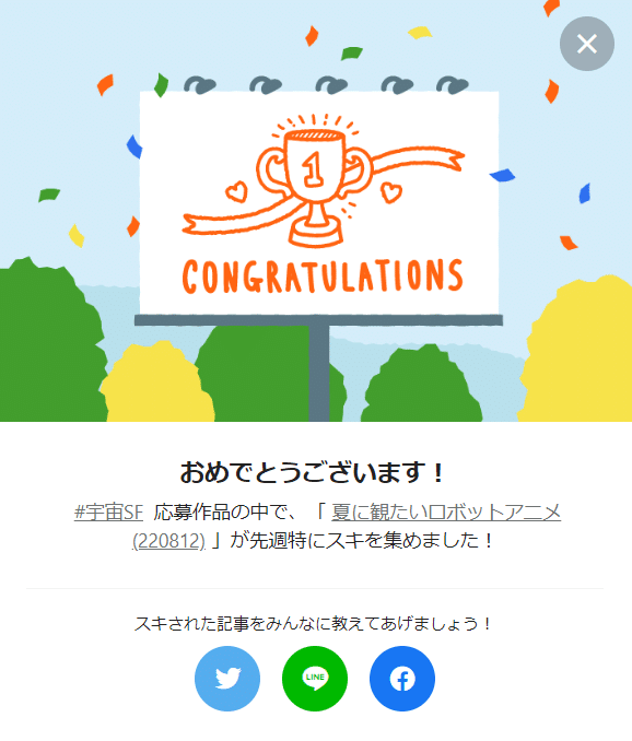 138週連続受賞夏ロボットアニメお祝い