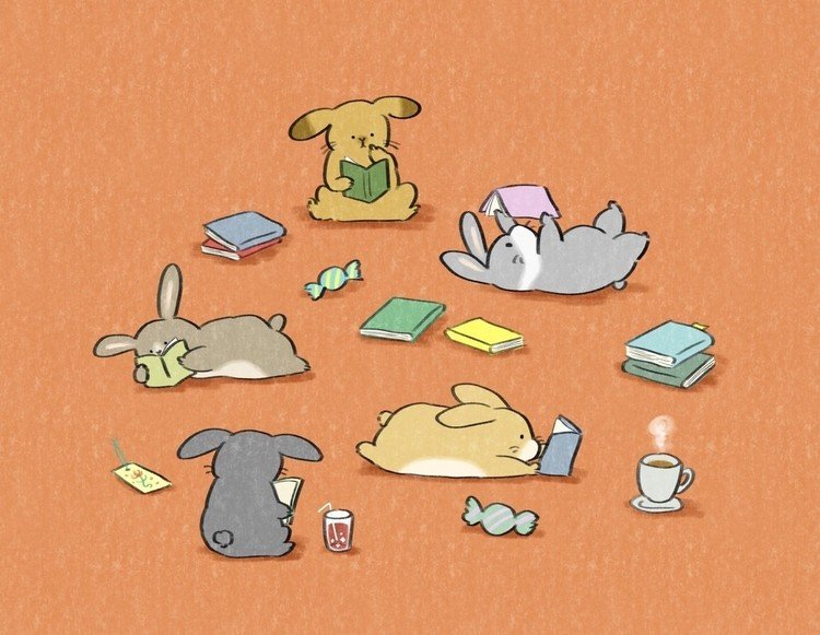 ＃読書の日 #うさぎ #book #rabbit #イラスト #illustration