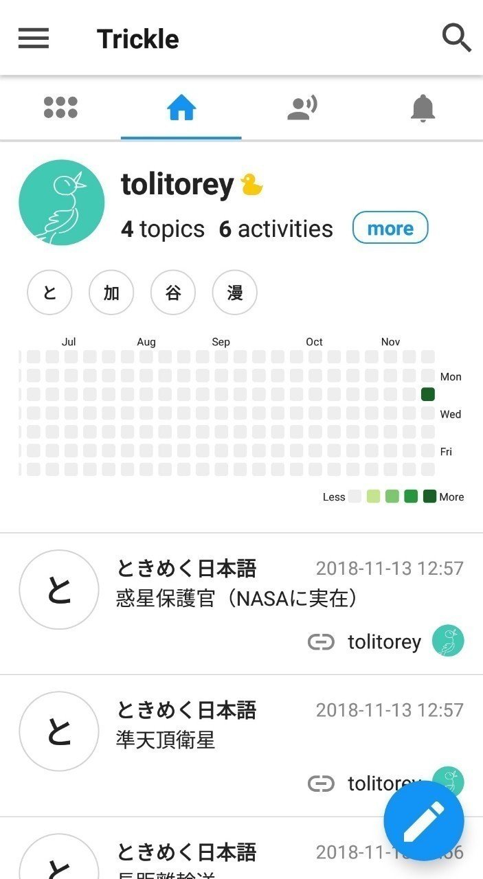 自分のメモをトピックごとに書き溜める Trickle トリクル のアカウントをつくった Toli Note