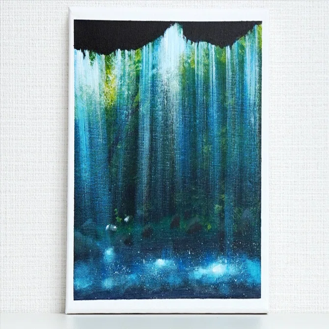 アクリル絵の具で「裏から見た滝の風景」を描いてみた｜junya_art