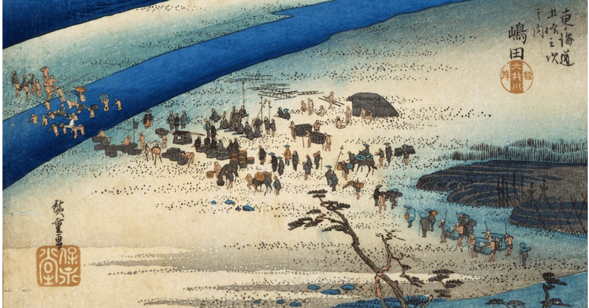 嶋田 大井川駿遠」−人足への信頼が一番大事−『東海道五十三次