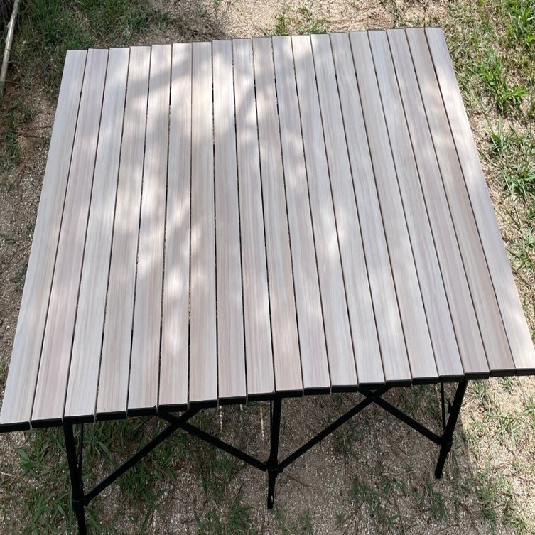 キャンプギアレビュー ♯HUGEL ウッドグレインテーブル｜べっちファミリー