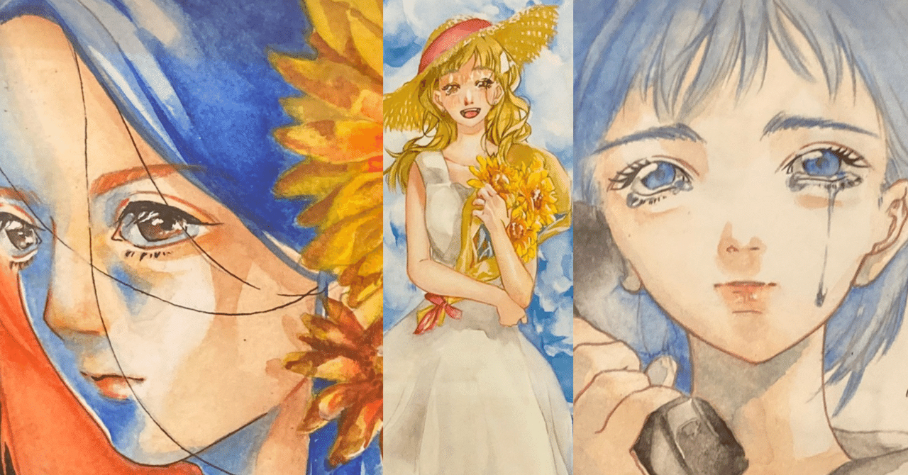 外国のアートを思わせるような明るいパステルカラーで描いた作品や昔の