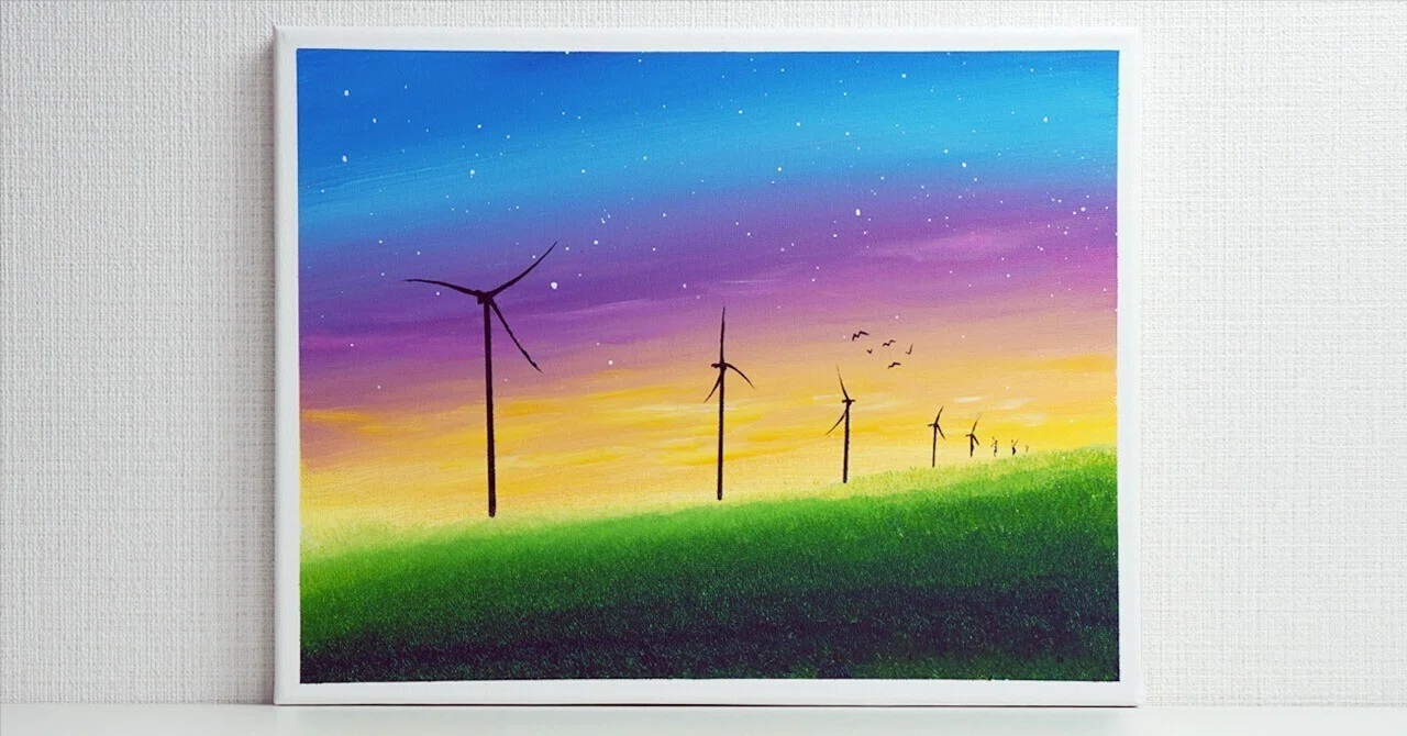 アクリル絵の具で「風車の風景」を描いてみた｜junya_art