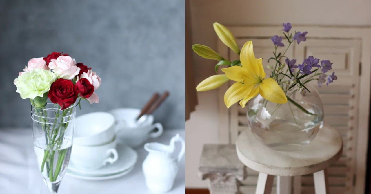 スーパーの花で作る癒し空間！百合、薔薇、デルフィニウム