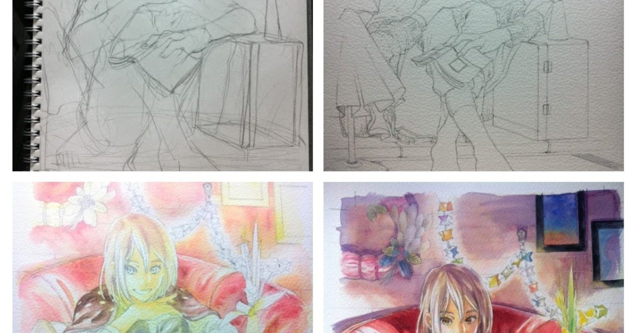 水彩色鉛筆 イラスト制作過程 えんぴつ Note 水彩色鉛筆 イラスト制作過程 えんぴつ Note