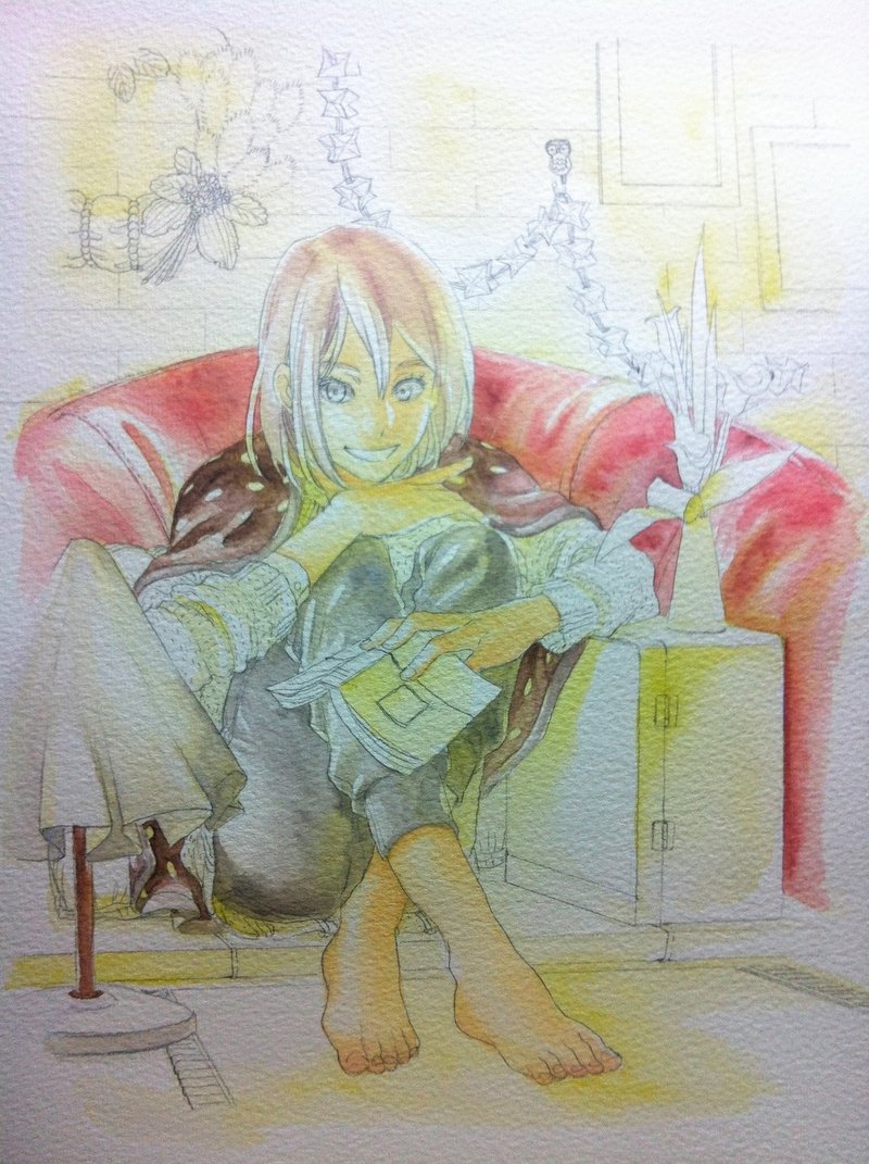 水彩色鉛筆 イラスト制作過程 えんぴつ Note