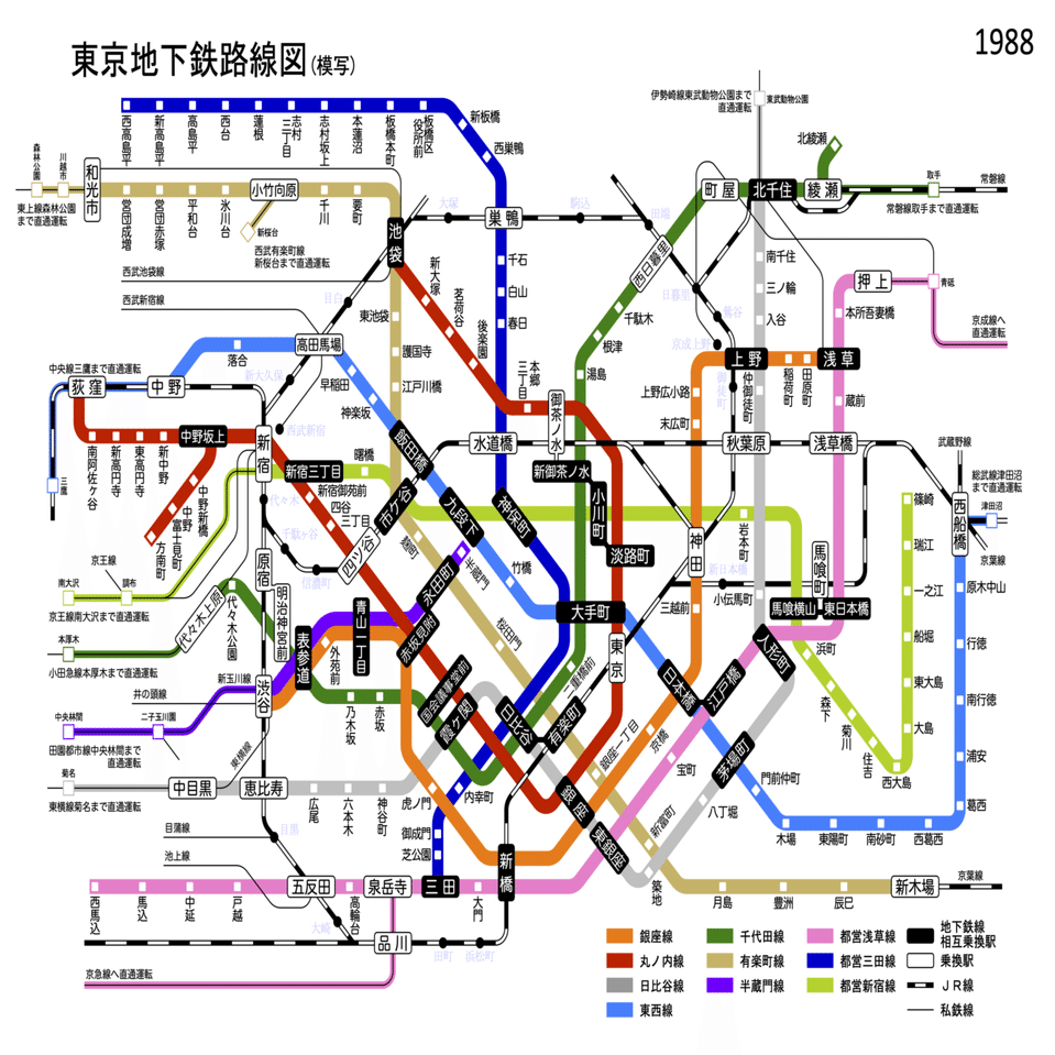 今の東京の地下鉄路線図を昔の様式で描いてみる（その1）｜mogref