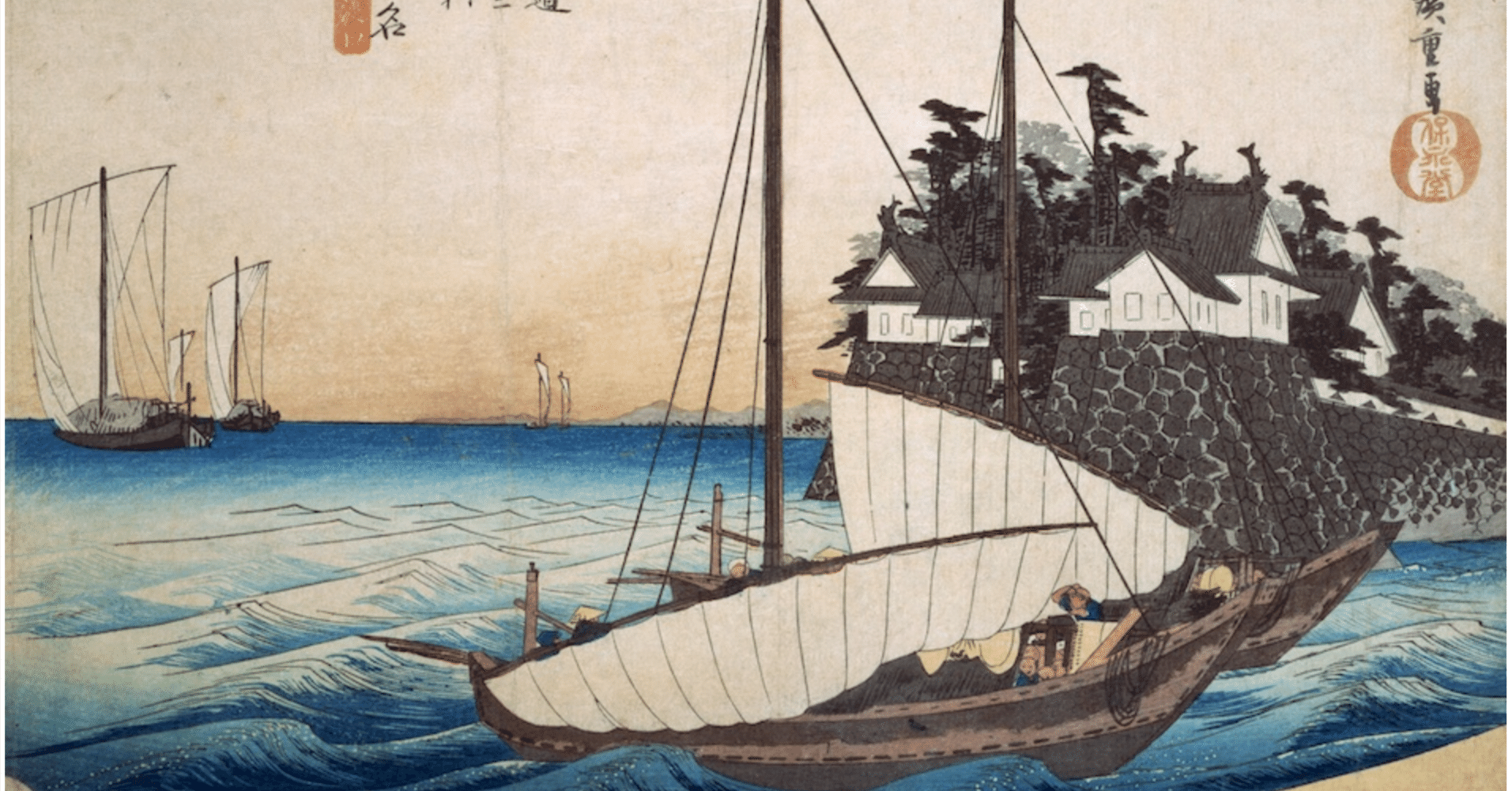 桑名 七里渡口」−船酔いしないように桑名城を見つめたい…−『東海道五