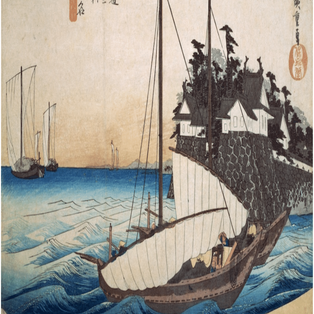 桑名 七里渡口」−船酔いしないように桑名城を見つめたい…−『東海道五