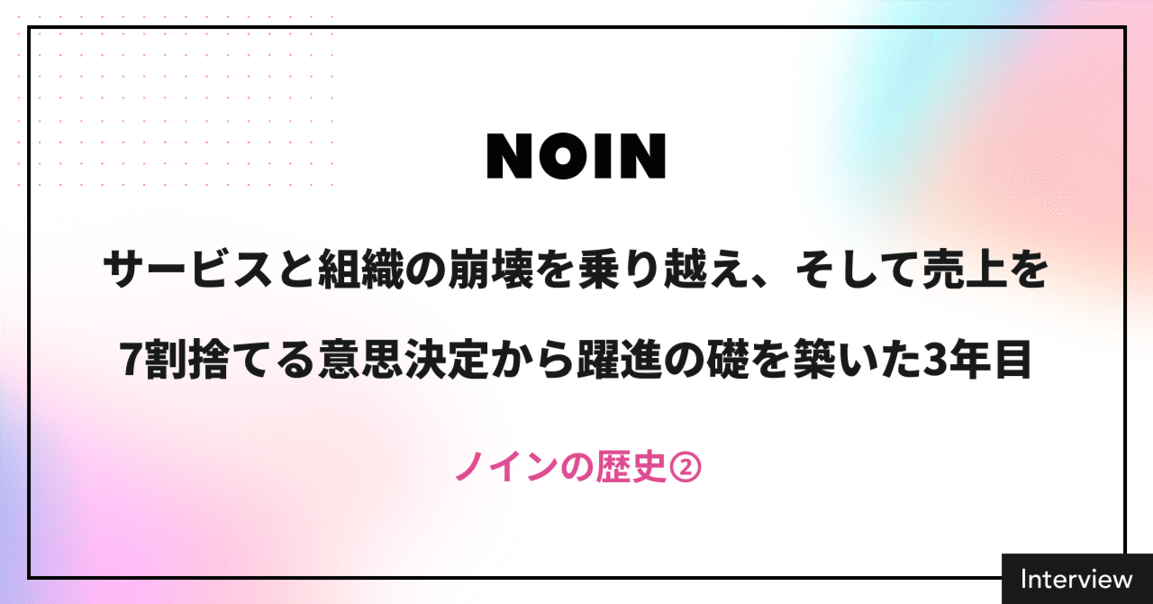 サービスと組織の崩壊を乗り越え、そして売上を7割捨てる意思決定から躍進の礎を築いた3年目【ノインの歴史②】｜NOIN | ノイン株式会社