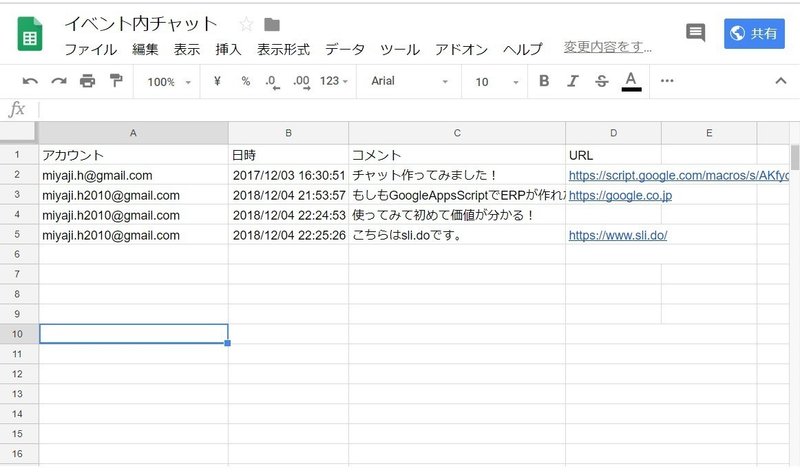 Googleスプレッドシートで作るチャットアプリ Miyaji H10 Note Googleスプレッドシートで作るチャットアプリ Miyaji H10 Note