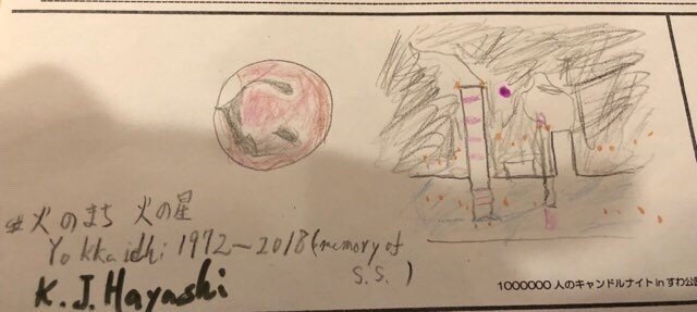 わたしの街でも年末にキャンドルナイトがあります。主催の方たちに誘われて、その時使うのランタンカバー絵をひとつ描きました。火星大接近の年の終わりに。鈴木壽々子さんに寄せて