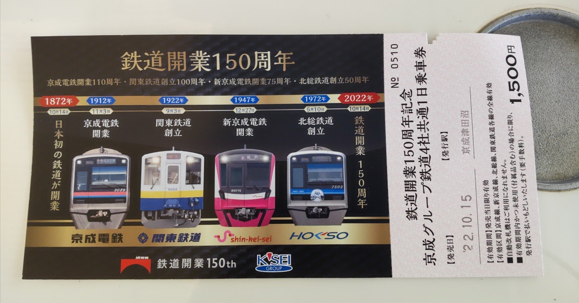 10月15日の撮影〔鉄道開業150周年の京成1日券〕｜熊猫