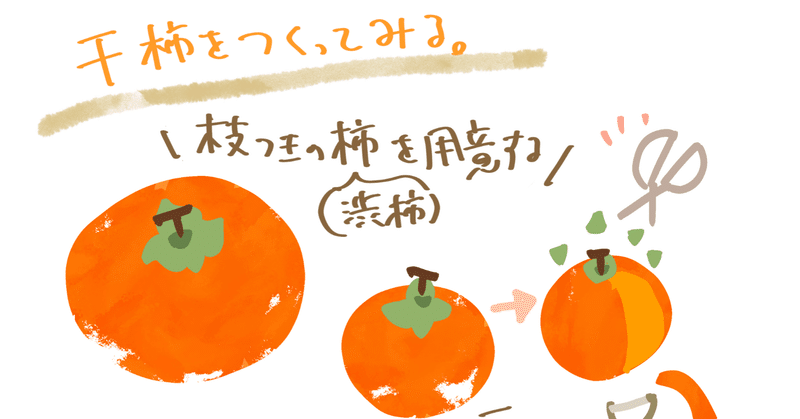 今日のイラスト　『干し柿をつくってみた』