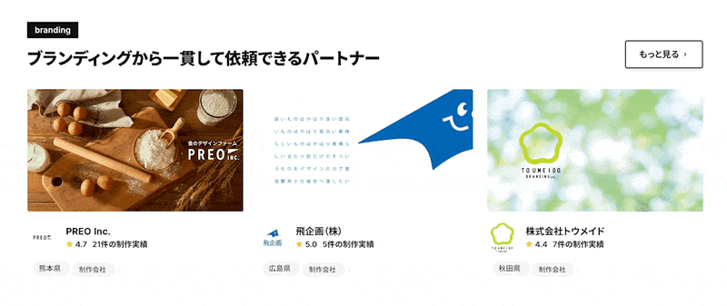 gif画像:STUDIO Partners公式サイト。パートナーリスト画面で、パートナー情報にマウスカーソルを重ねた時の動き。詳しくは下記。