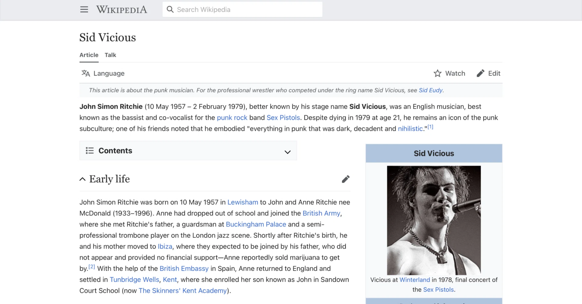 シド・ヴィシャス】英語版ウィキペディアを日本語で読む【Sid Vicious